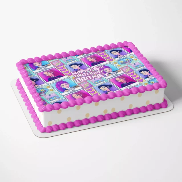 Digital printable Kpop birthday cake decoration on pink frosting