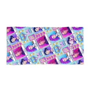 Close-up texture of soft microfiber Kpop beach towel fabric.