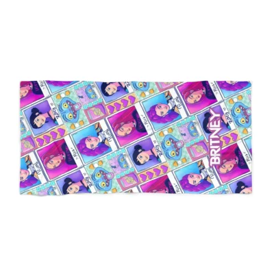 Close-up texture of soft microfiber Kpop beach towel fabric.