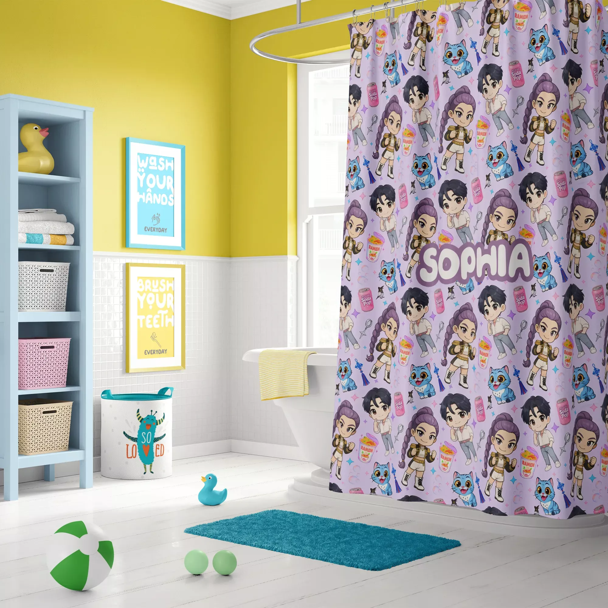 Kpop Shower Curtain with Name | Aesthetic Idol Bathroom Decor