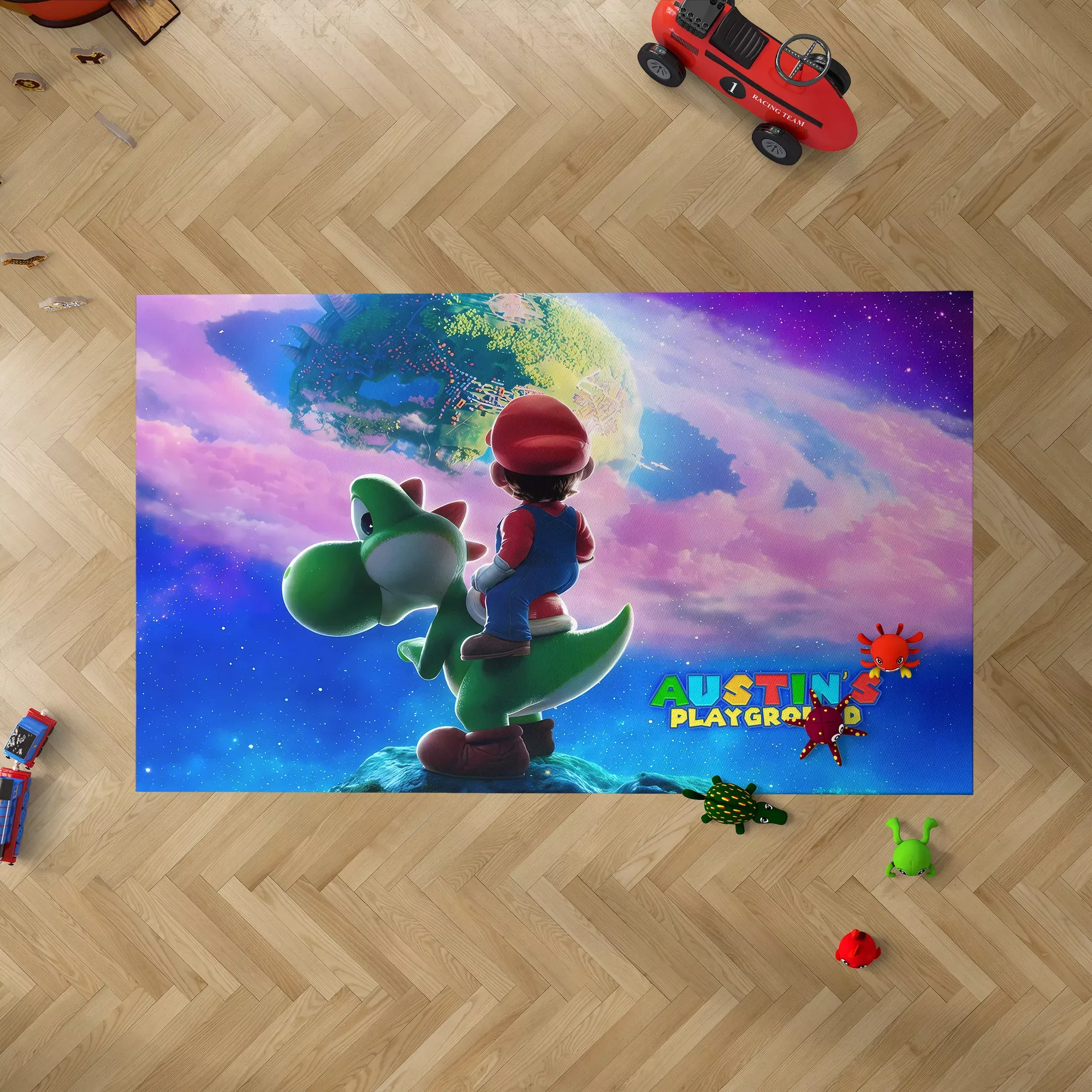 Mario & Yoshi Space Adventure Custom Gaming Rug – Kids Area Mat