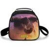 Custom personalized Mechagodzilla insulated cooler bag for school lunches, displaying a mechanical Kaiju design on a water-resistant Oxford fabric shell.