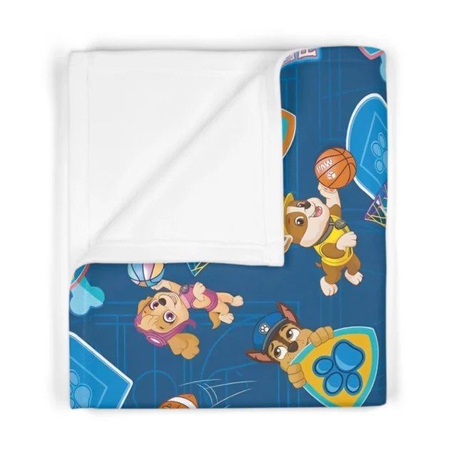 Custom personalized Paw Patrol dark blue baby blanket featuring Chase character artwork on ultra-soft 30x40 inch fleece.