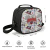 Vibrant typography presentation on a personalized Surfer Boy Pizza school lunch box edition.