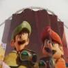 Custom Mario and Luigi shower curtain in desert outfits with ponchos and goggles.