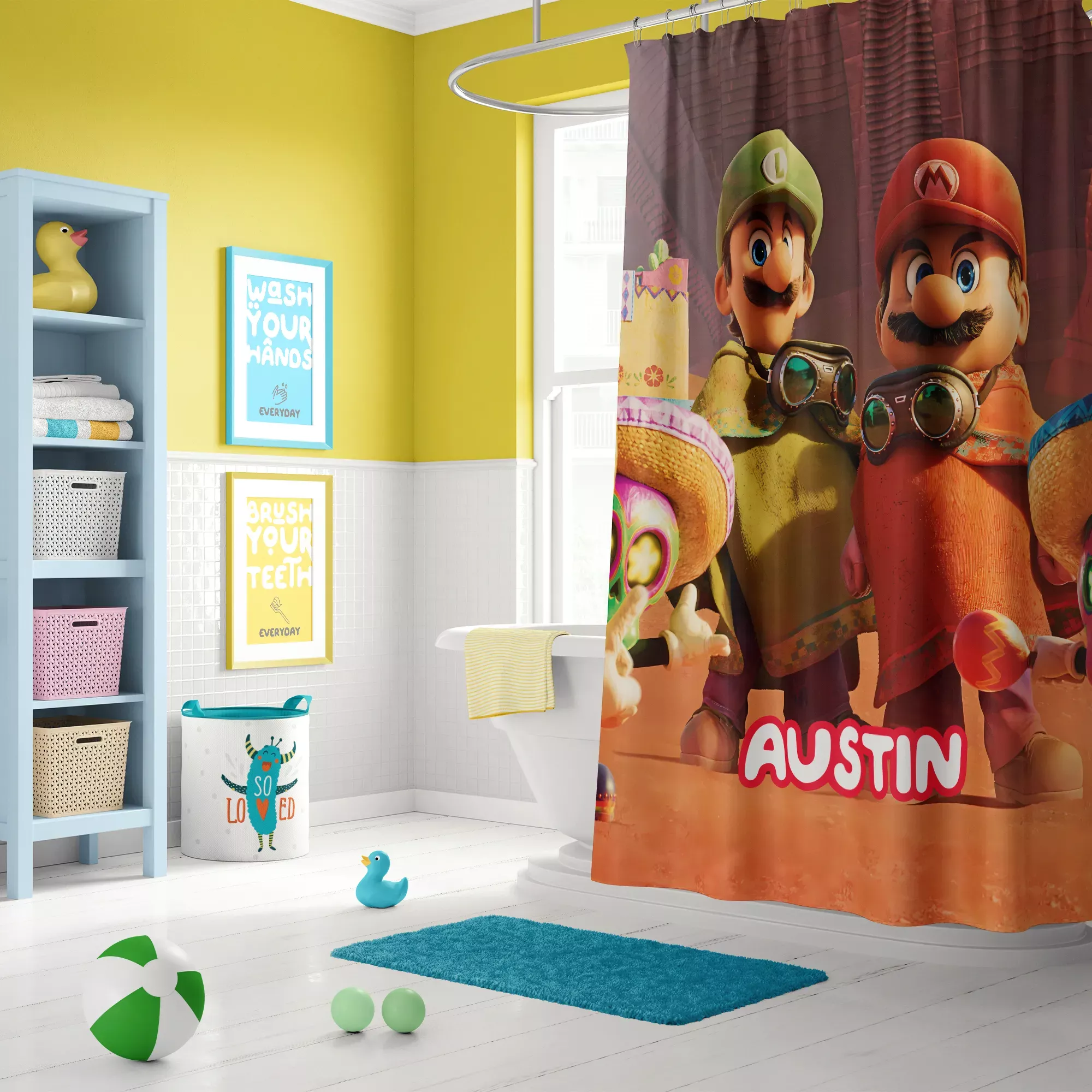 Super Mario Galaxy Shower Curtain – Waterproof Custom Name Decor