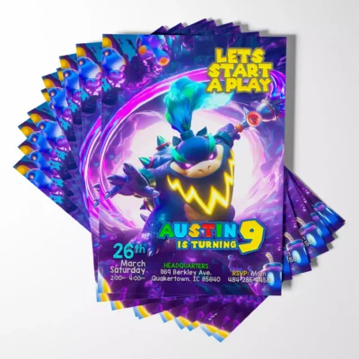 High-quality Super Mario space graphics invitation template