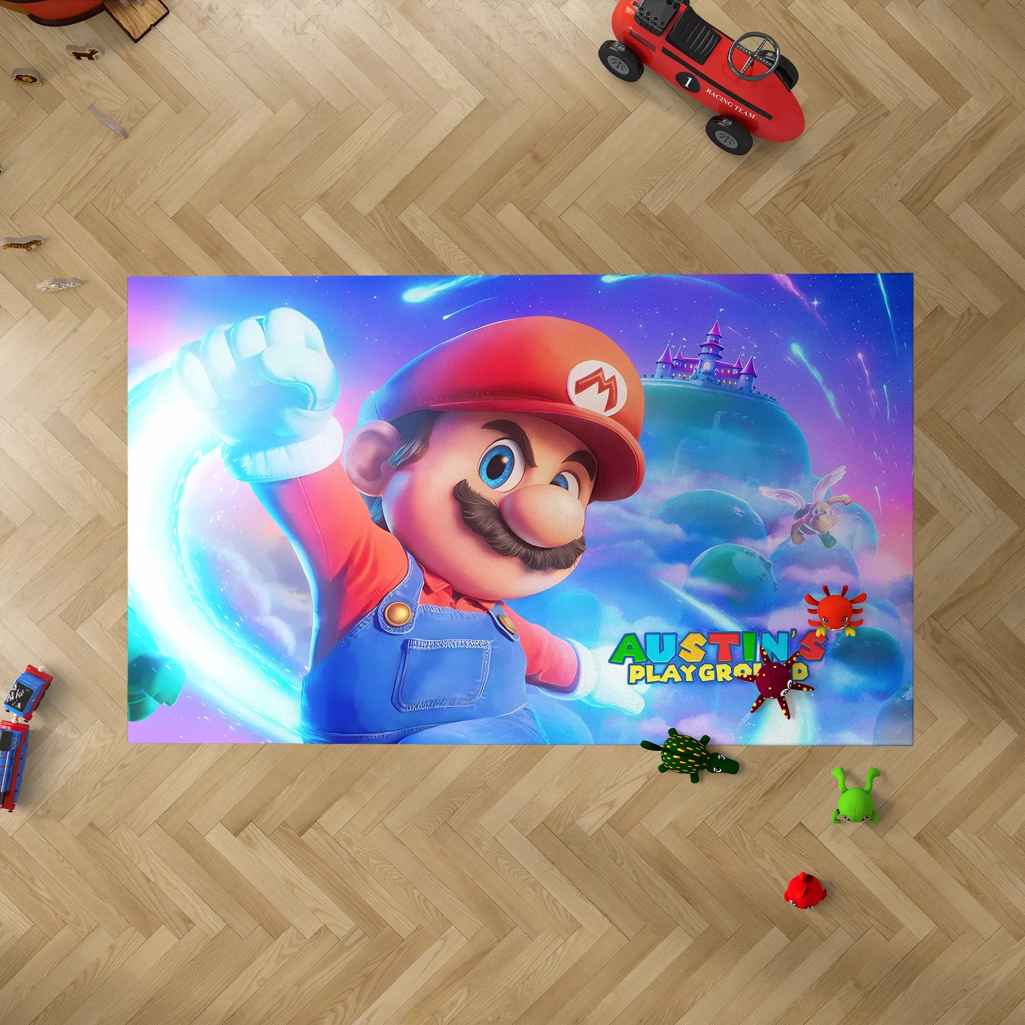 Personalized Super Mario Galaxy Rug – Custom Kids Playroom Gaming Mat