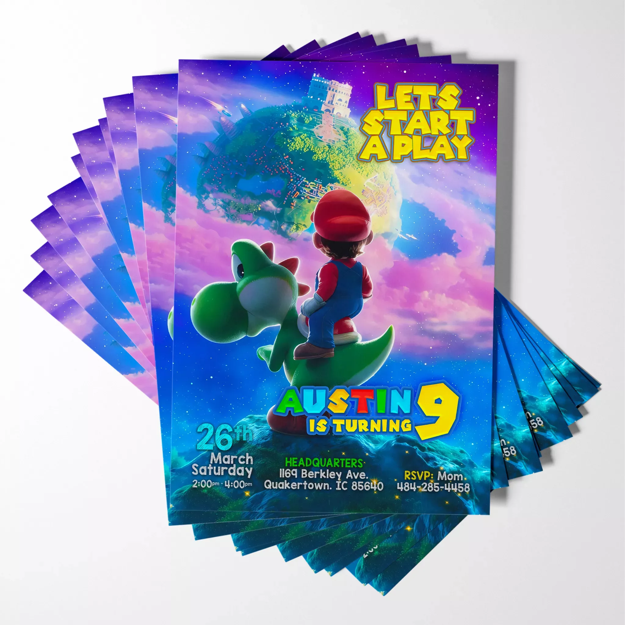 Super Mario Galaxy Birthday Invitation | Kids Gamer Party Invite