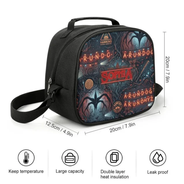 Retro Hawkins High style custom canvas lunch bag layout showing a vintage sports print variant.