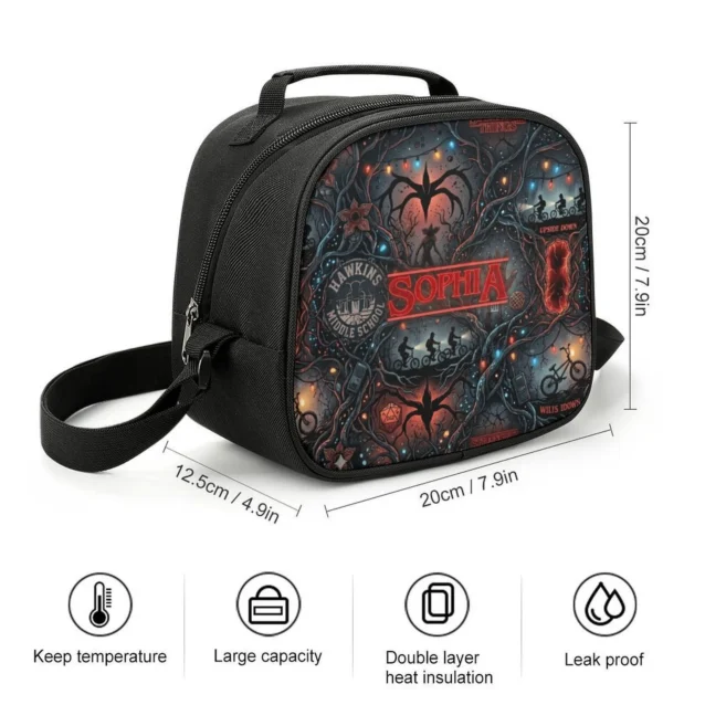 Insulated lining check inside a custom printed Scoops Ahoy sailor edition school lunch bag.