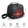 Mirrored text elements on a custom Stranger Things Upside Down inverted layout lunch box container.
