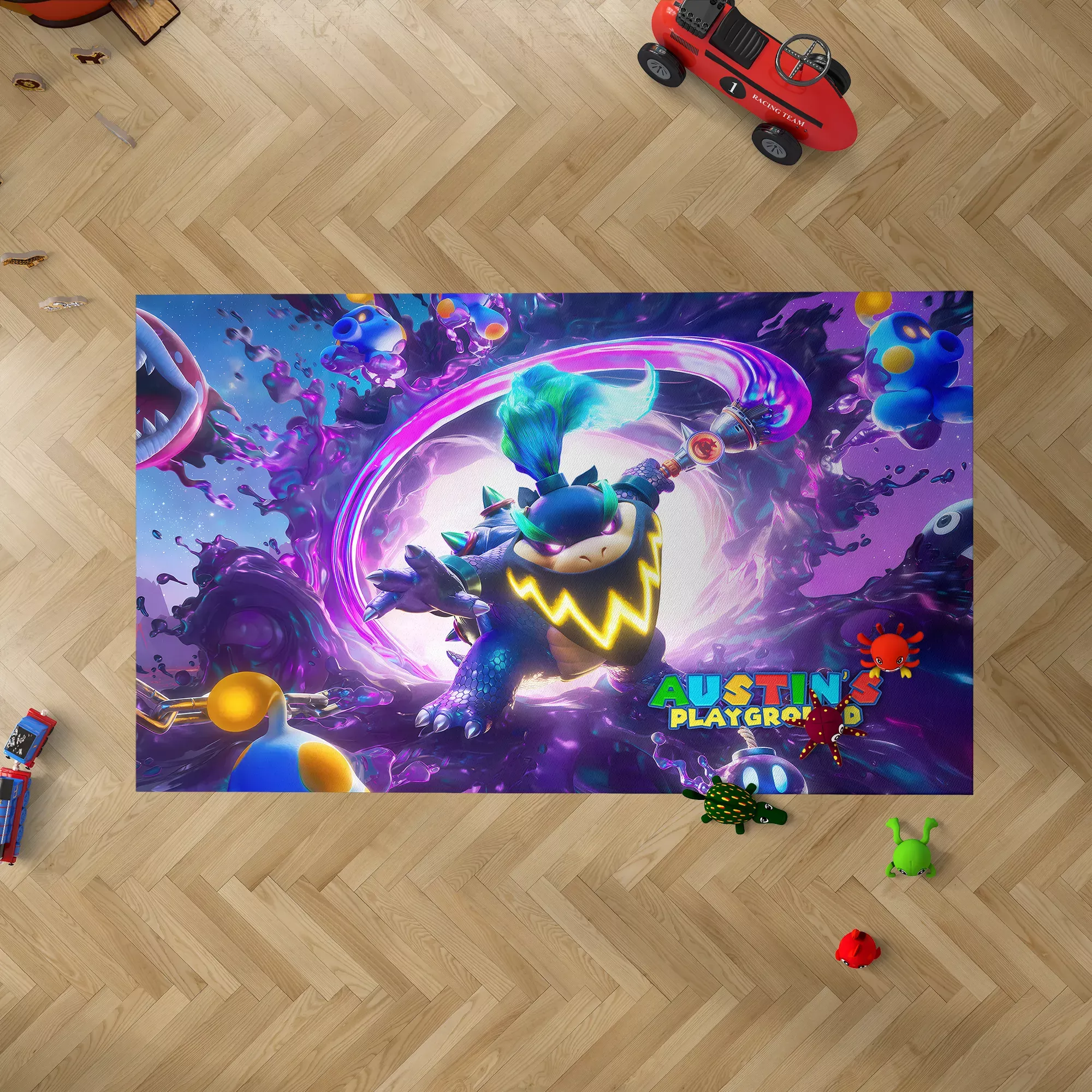 Super Mario Cosmic Power Punch Bedroom Rug – Action Gaming Carpet