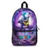 Side angle display view of the personalized cosmic navy blue variant Super Mario Galaxy school bag for boys showing deep side utility compartments.