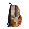 Side angle display view of the personalized cosmic navy blue variant Super Mario Galaxy school bag for boys showing deep side utility compartments