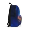 Side angle display view of the personalized cosmic navy blue variant Super Mario Galaxy school bag for boys showing deep side utility compartments