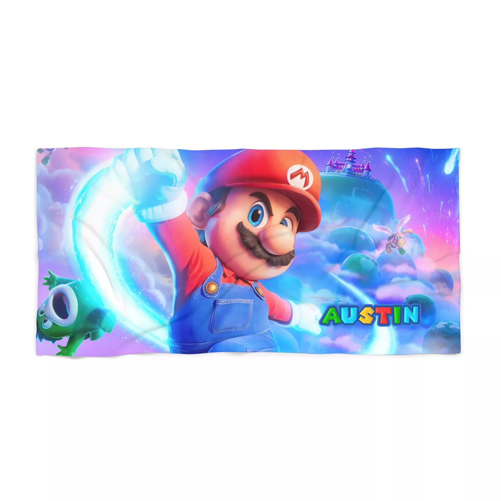 Super Mario Bros space theme beach towel for gamers.
