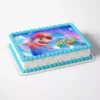 Personalized Super Mario galaxy cake topper featuring Mario flying in space