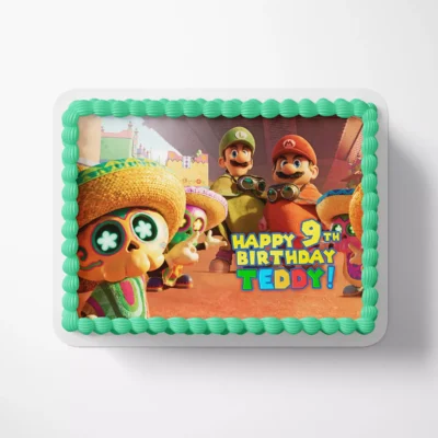 Mario and Luigi Sand Kingdom cake topper in ponchos