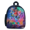 Personalized Super Mario Galaxy mini backpack in the Galaxy Crew design — Mario, Luigi, Peach, Yoshi, Toad and Bowser together on a rainbow galaxy, with the child's name printed across the front pocket.