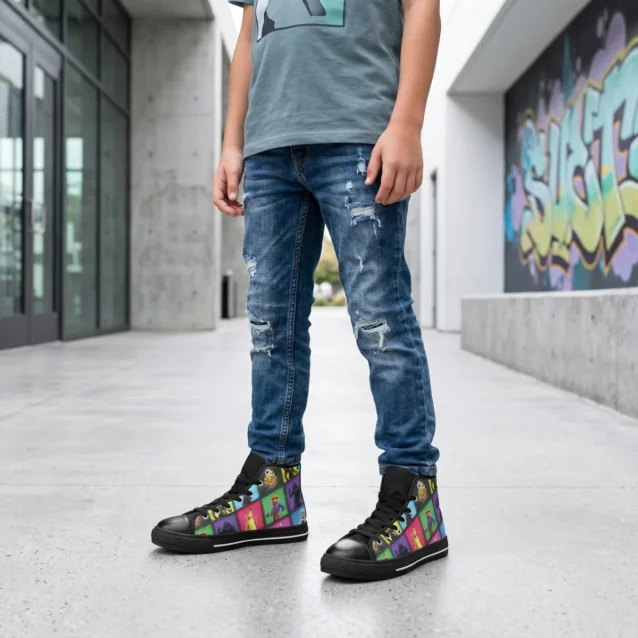 Kids custom Fortnite high top sneakers loot drop black youth size profile