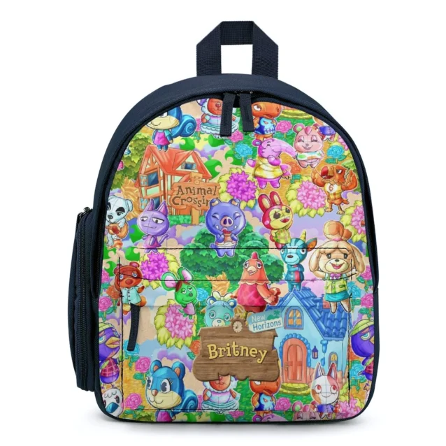 Front view of the cute Animal Crossing mini backpack designed for toddlers.