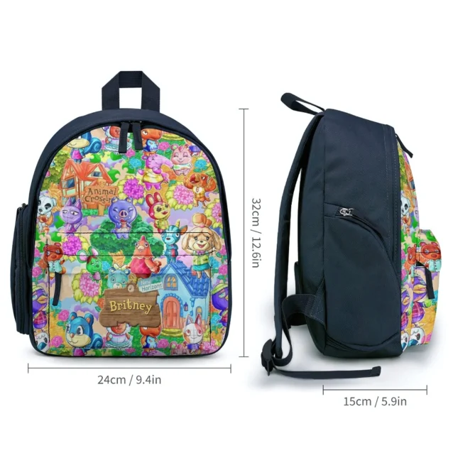 Small preschool sized ACNH bookbag featuring a personalized name sign.