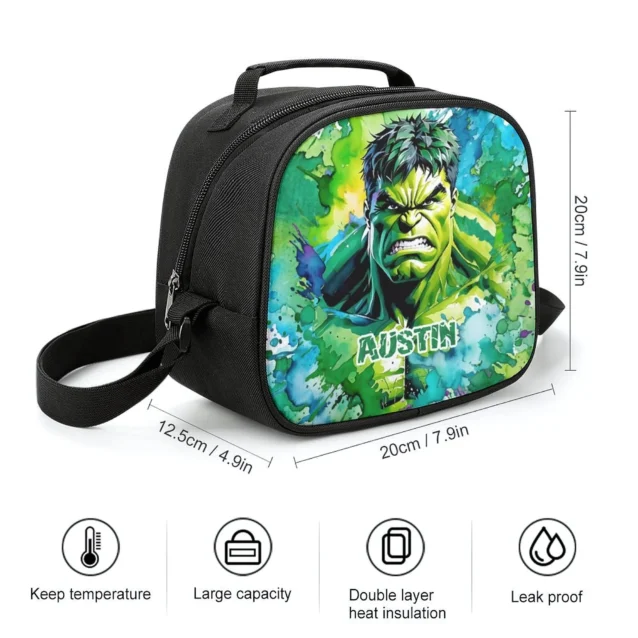 Vintage Marvel comic style Hulk lunch box featuring thick insulated thermal lining.