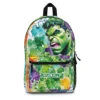 Front view of the classic smash green Incredible Hulk backpack for kids.