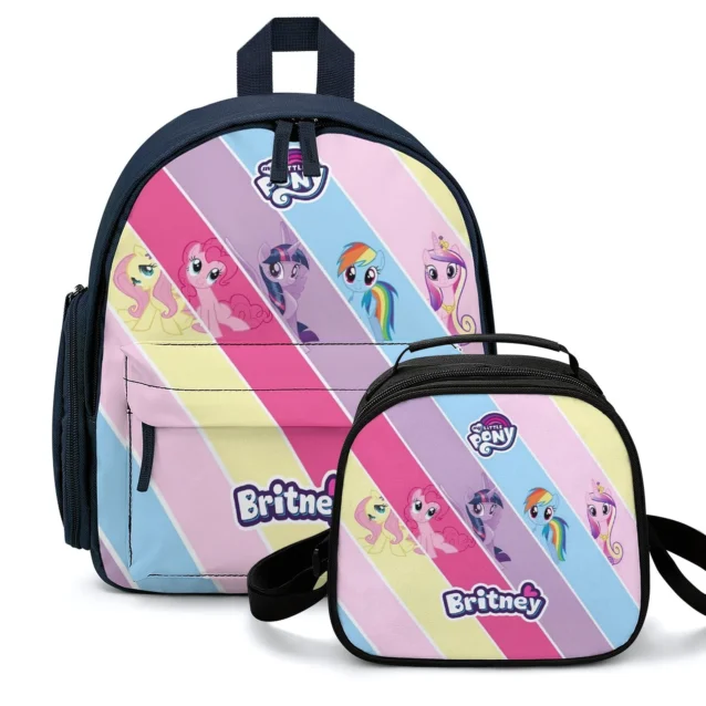 Matching 2-piece school set featuring a My Little Pony cast collage backpack and lunch bag.