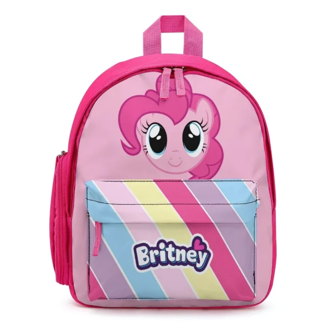 Everyday travel backpack for kids showcasing fun pink Pinkie Pie character art.