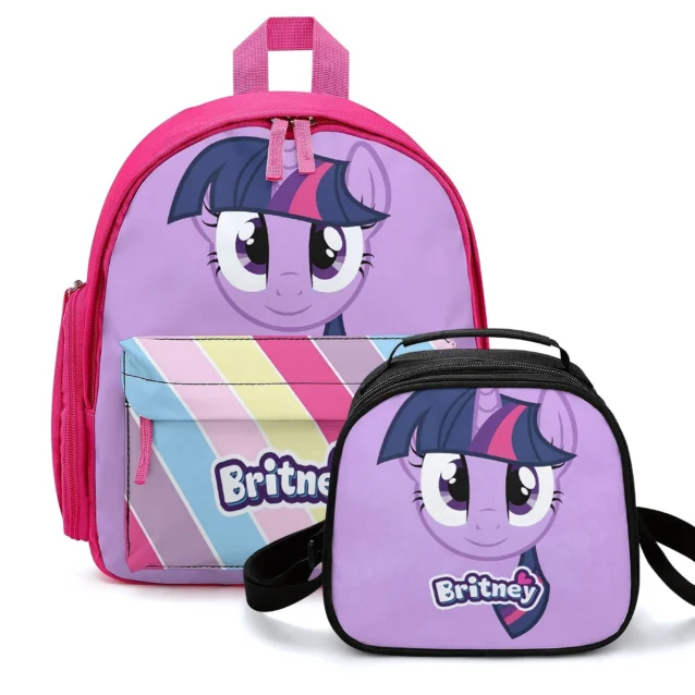 Matching 2-piece school set featuring a purple Twilight Sparkle backpack and lunch bag.