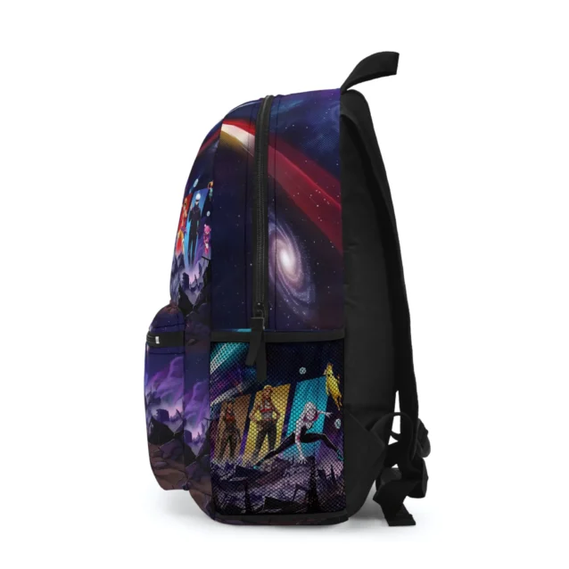 Fortnite backpack in the Goku & He-Man Victory Crown design, side view with He-Man and the loot llama