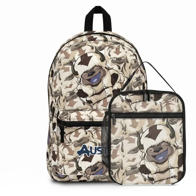 Appa sky bison camo backpack and insulated lunch bag set with personalized name