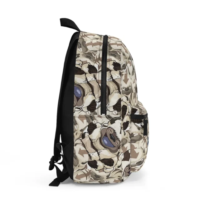 Side view of the beige Appa sky bison camo backpack