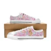 Pink Barbie Dreamhouse doodle low-top canvas shoes with a white sole and a personalized name.