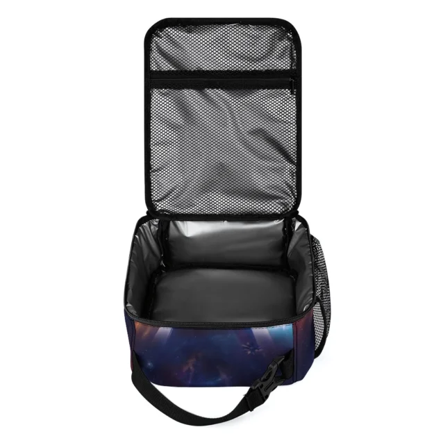 Fortnite insulated lunch bag, open, showing the insulated compartment