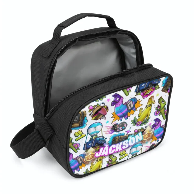 Fortnite Kids Meal Bag in the Peely Doodle Sticker white design, angled view