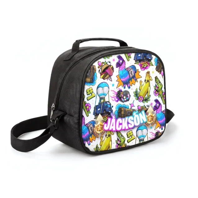Fortnite Kids Meal Bag in the Peely Doodle Sticker white design, side view