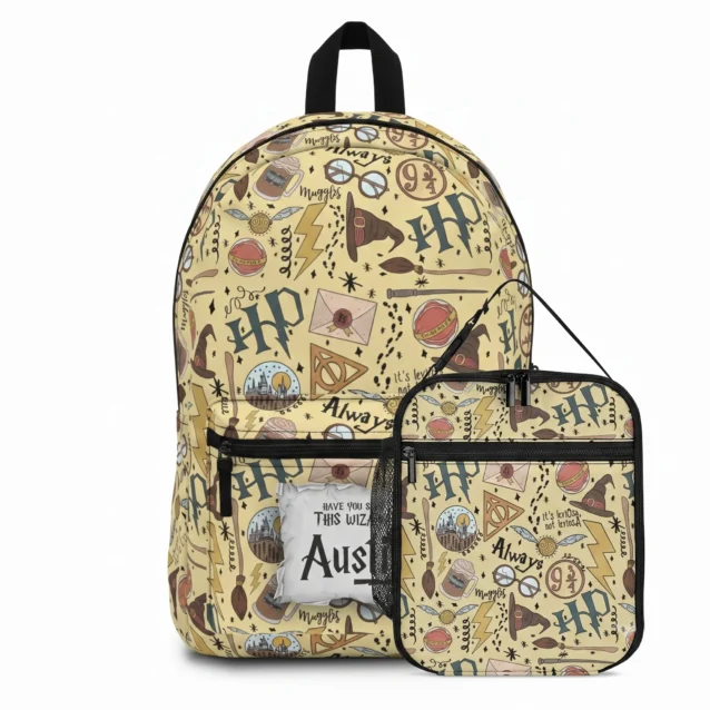 Hufflepuff yellow Hogwarts crest Harry Potter backpack and lunch bag school set