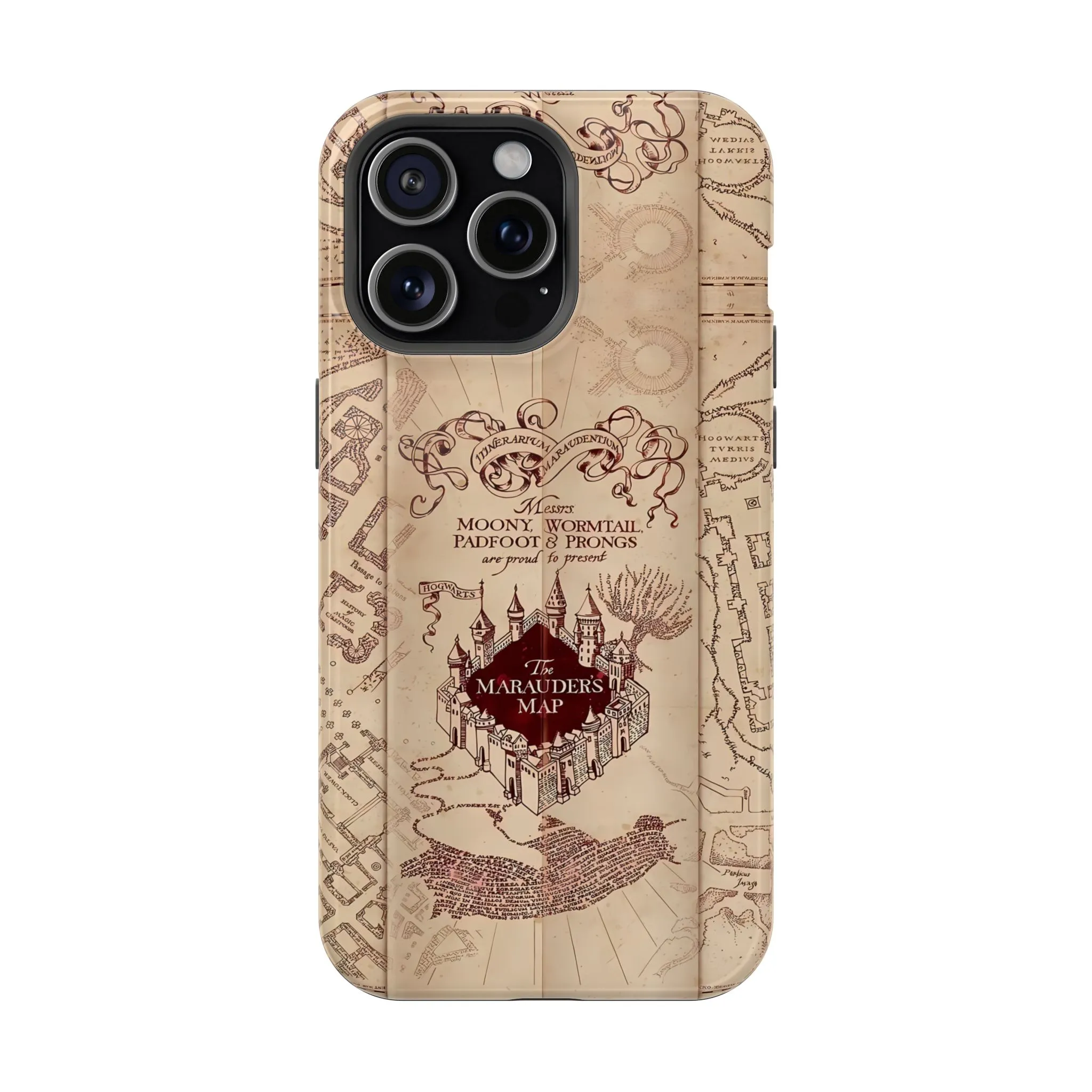 Harry Potter Marauder's Map phone case with the aged Hogwarts parchment for iPhone, Samsung and Pixel.