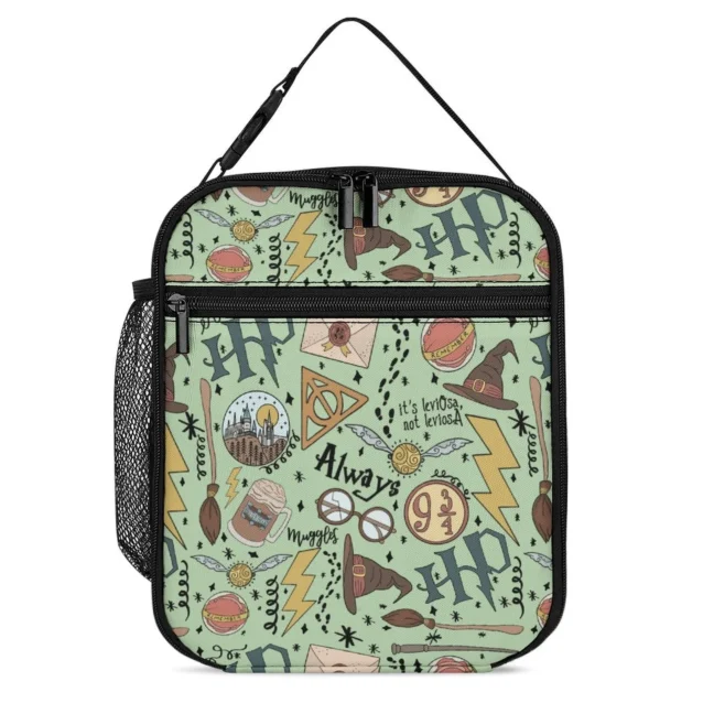 Slytherin green Hogwarts crest Harry Potter portable insulated lunch bag