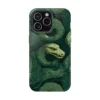 Slytherin serpent Harry Potter phone case with a coiled green snake for iPhone, Samsung and Google Pixel.