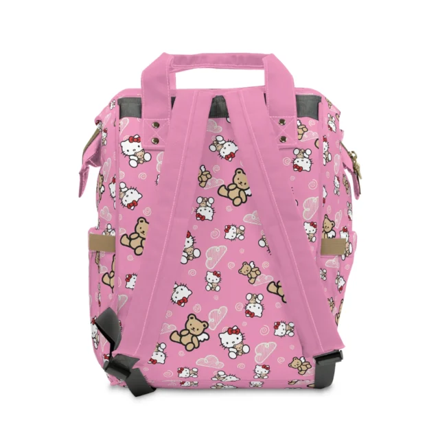 Back view of the pink teddy Hello Kitty diaper bag.