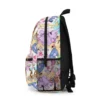 Hundred Acre Wood watercolor backpack side view showing the pastel character collage.
