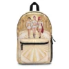 Kpop Demon Hunters golden palace backpack — Huntrix trio Rumi, Mira and Zoey in white and gold royal outfits