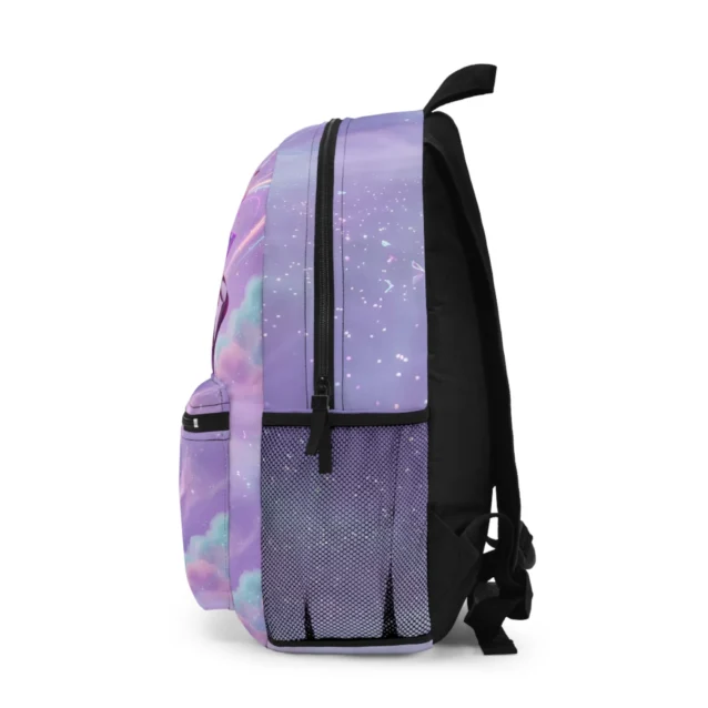 Left side view of the lavender KPop Demon Hunters Huntrix star-blades backpack