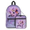 KPop Demon Hunters lavender galaxy backpack with matching lunch box set — Huntrix trio design