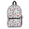 White Lightning McQueen backpack with a pastel toss of Disney Cars characters — McQueen, Mater and friends — personalized with the child's name.