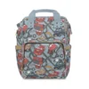 Grey Lightning McQueen diaper bag with roads, tires, race flags and McQueen and Mater artwork.